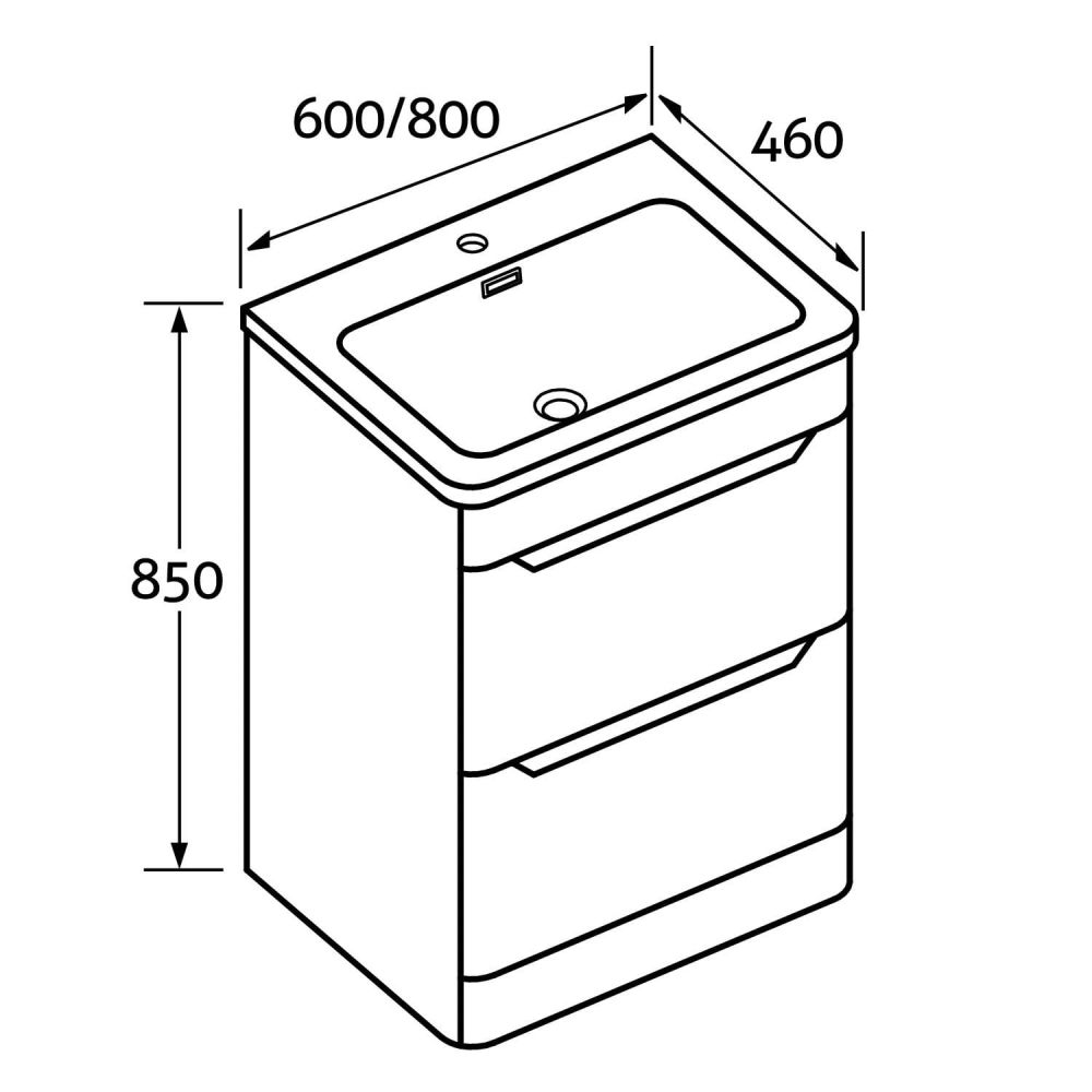 Ellis Royal Blue Floor Standing Vanity Unit with Ceramic Basin 600mm - Dimensions