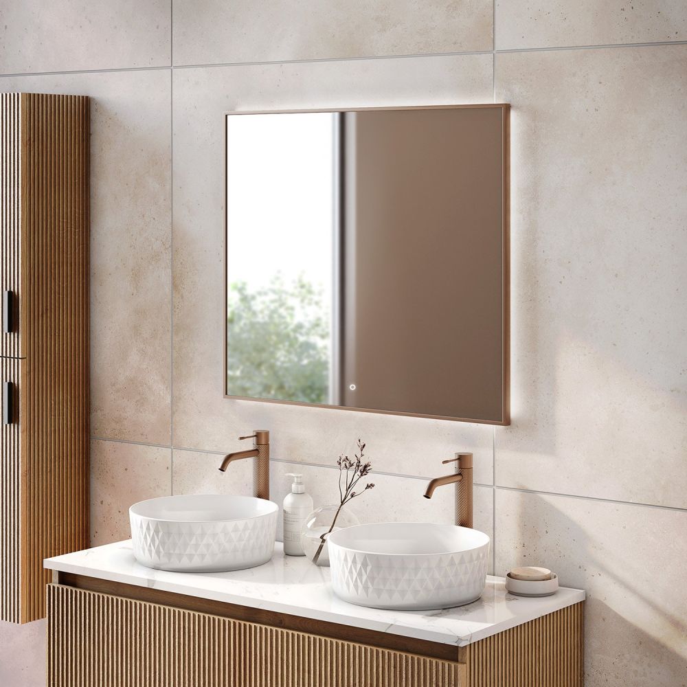 Rione Bronze Rectangular Backlit LED Heated Mirror 600x725mm
