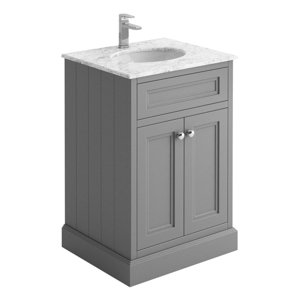 Richmond Light Grey Floor Standing Traditional Vanity Unit with White Marble Top 600mm