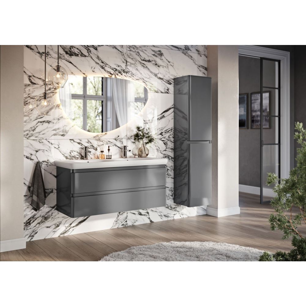 Neon Gloss Titanium Grey Wall Hung Vanity Unit with Lynx Resin Basin 1200mm