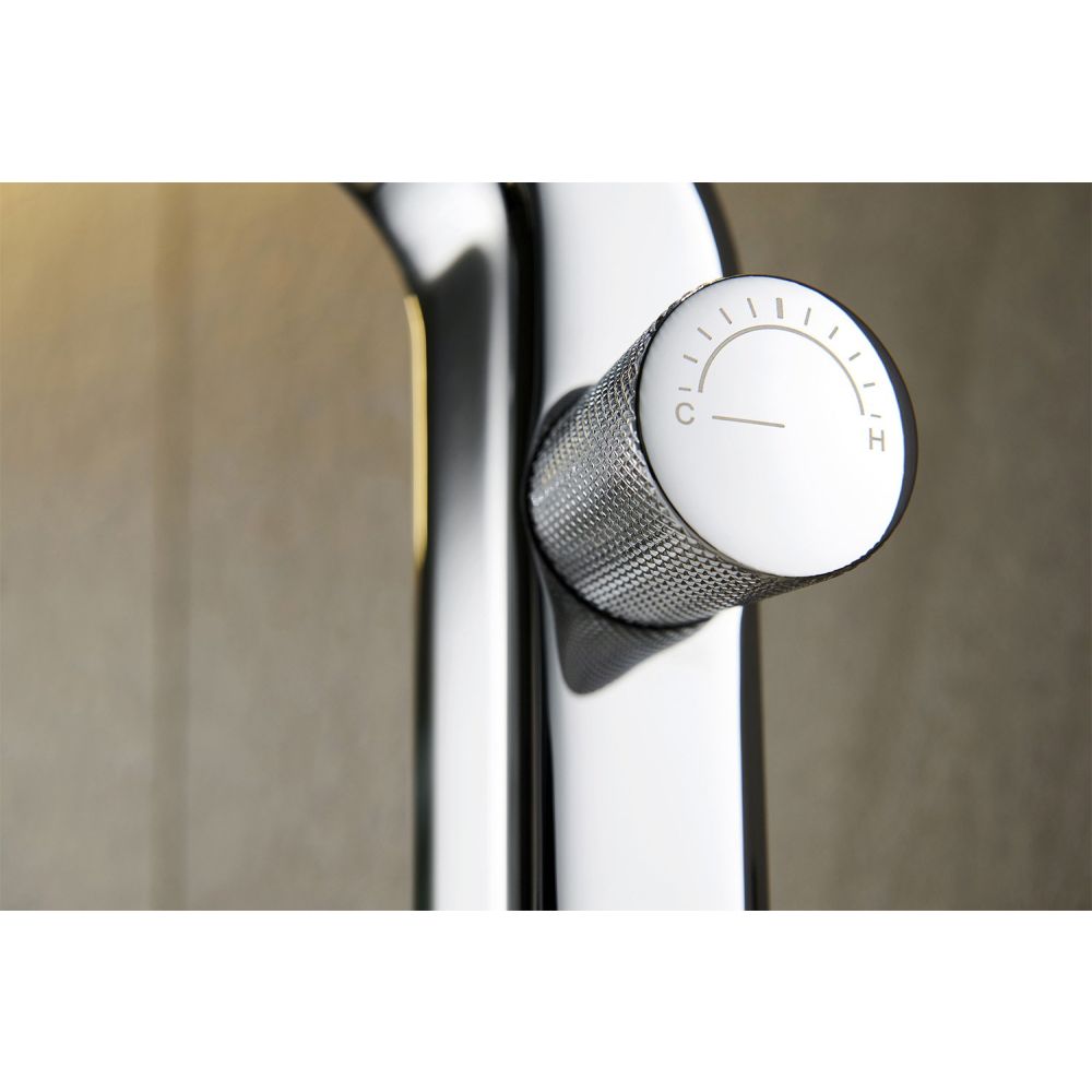 Close up control detail of the Manisa Chrome Tall Basin Mono Tap
