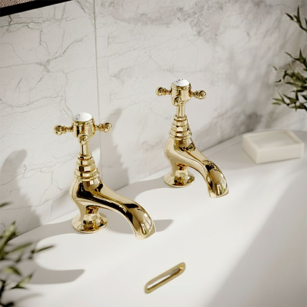 Grosvenor Gold Bath Pillar Taps - lifestyle image