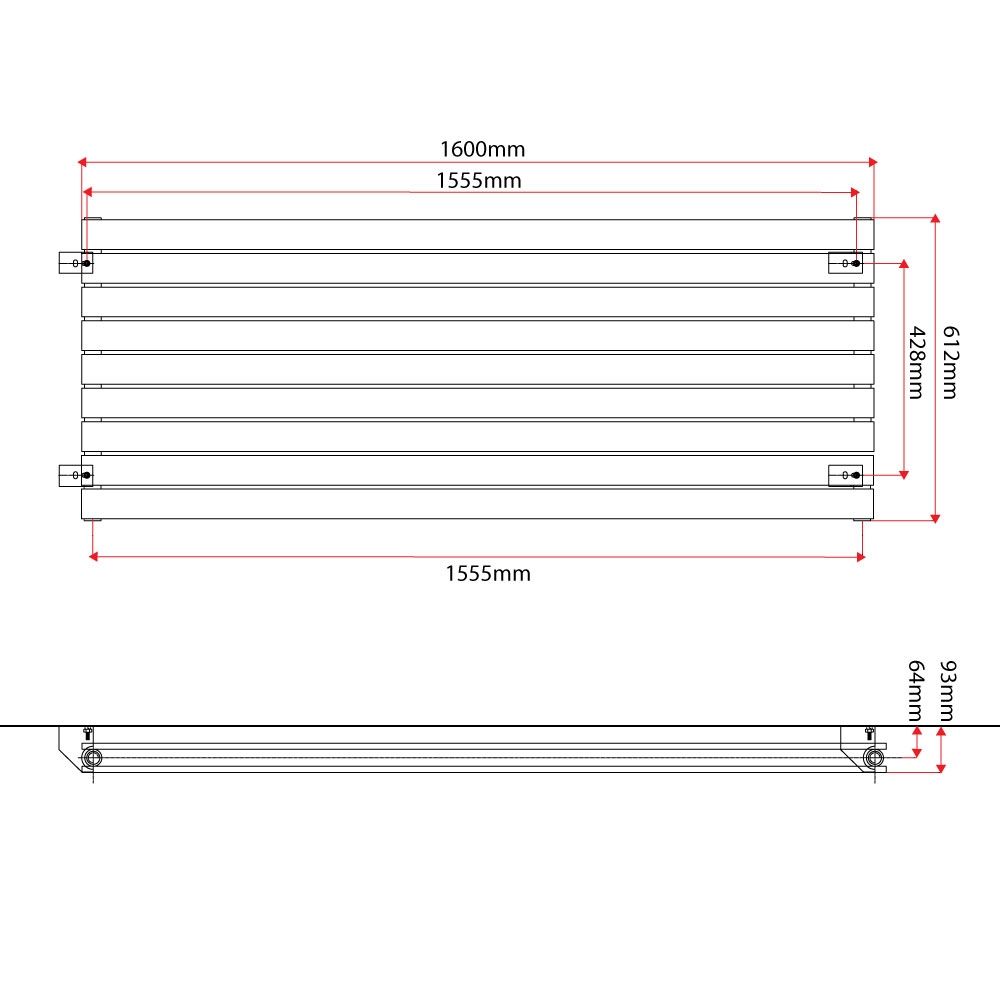 Perth White Double Horizontal Flat Panel Radiator 610x1600mm