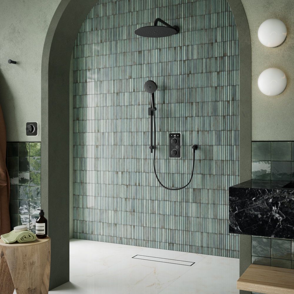 Aqualisa S2 Matt Black Smart Digital Shower Dual Outlet (Slide Rail Kit with Fixed Wall Head) Gravity Pumped