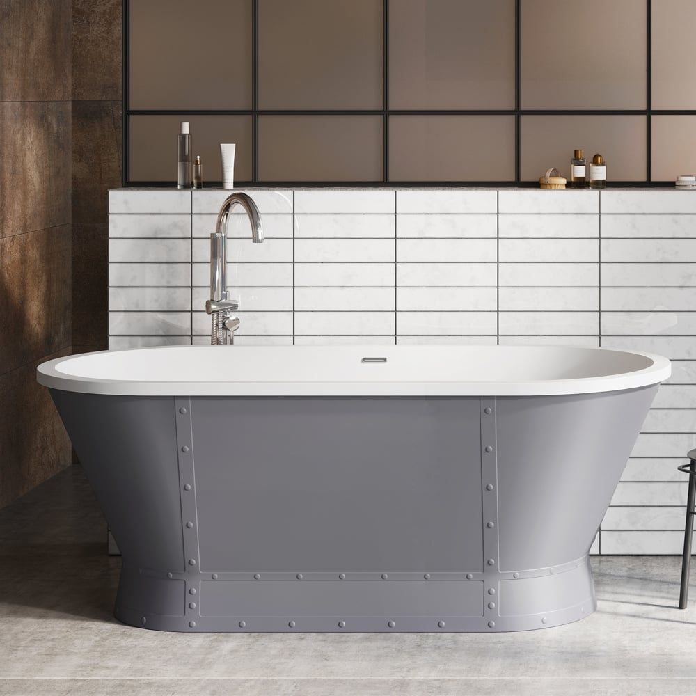Glendale Matt Grey Industrial Freestanding Acrylic Bath 1676x780mm - roomset