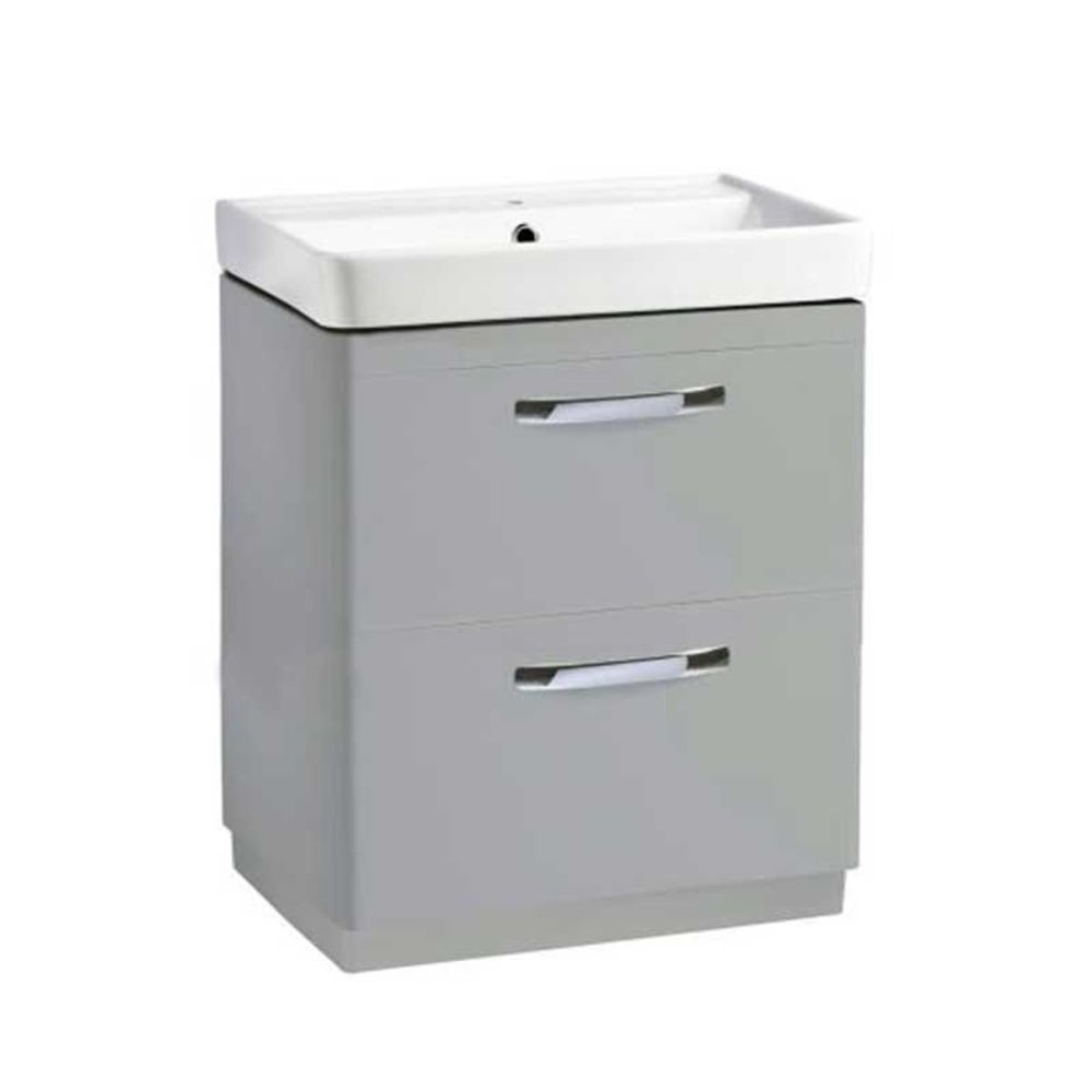 Tavistock Compass Gloss Light Grey Double Drawer Floor Standing Vanity Unit with Ceramic Basin 600mm