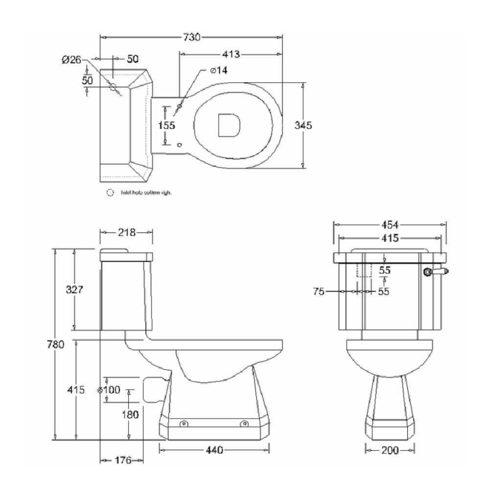 Burlington Traditional Rimless Close Coupled Toilet with Slimline Cistern & Ceramic Lever