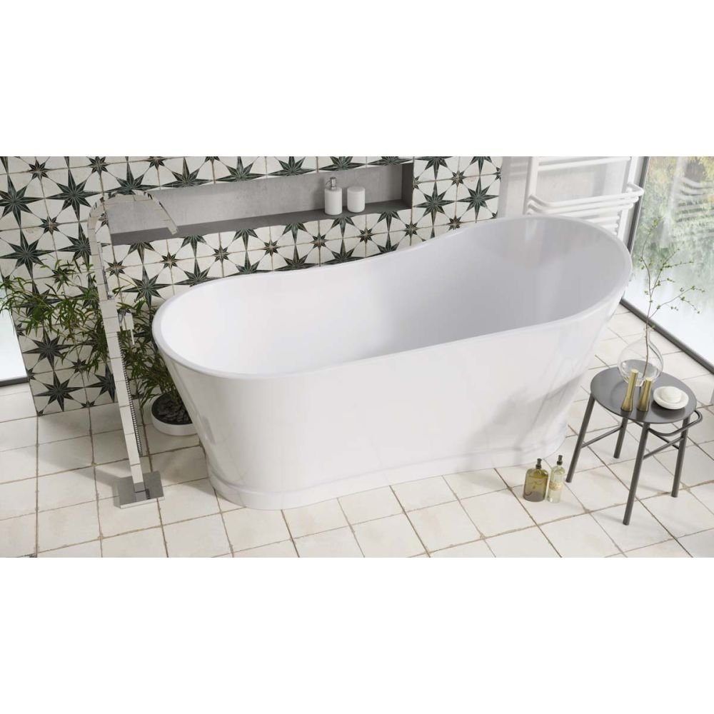 Modern lifestyle image showing the Tadeo Freestanding Acrylic Bath 1720x790mm from above