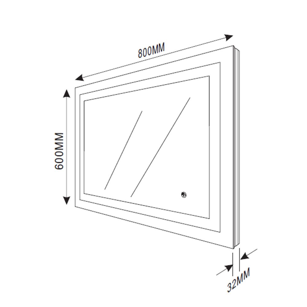 Feechi White & Blue LED Light Backlit Bathroom Mirror 800x600mm Dimension Drawing