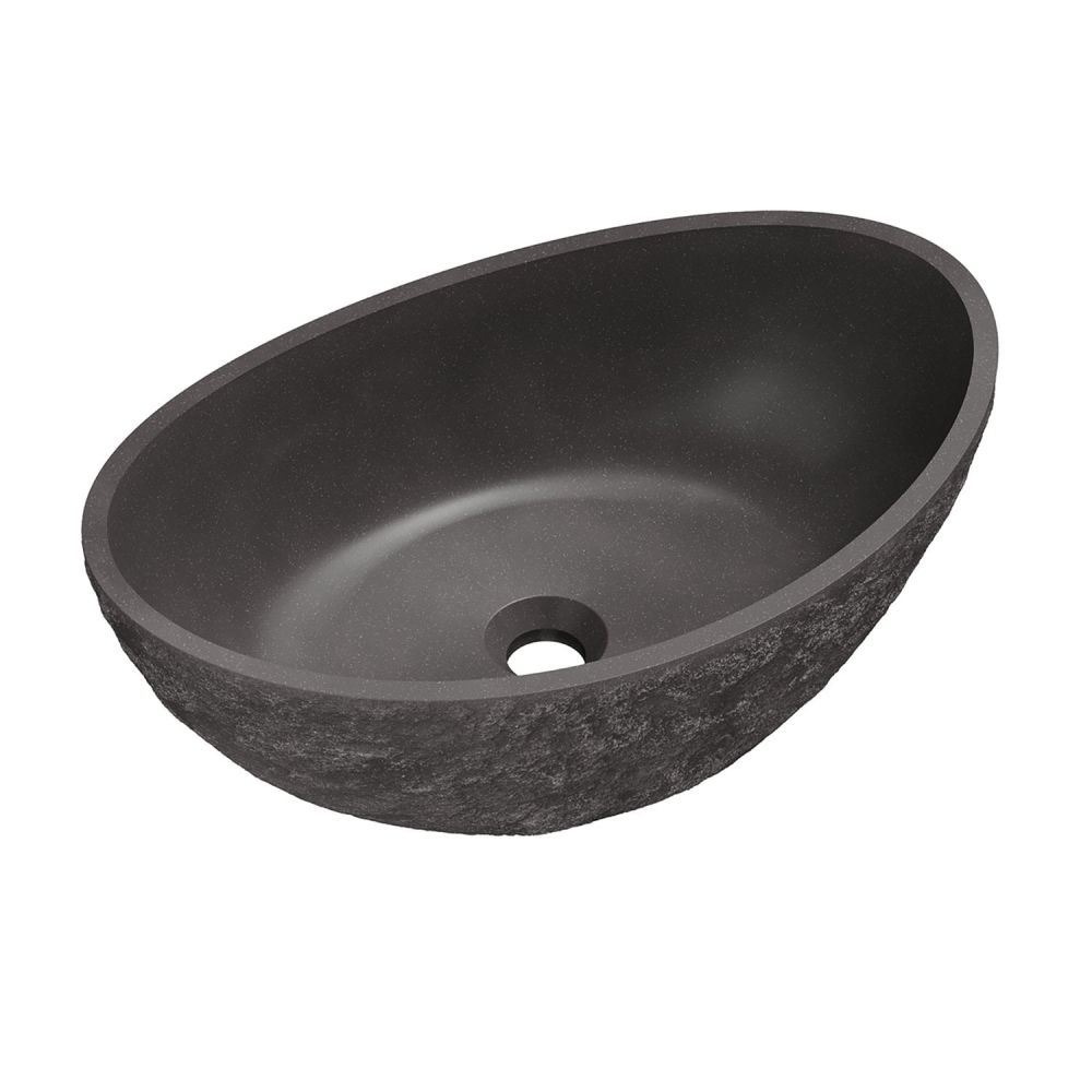Brava Concrete Ark Basin 548mm x 348mm Raw Stone Texture Dark Grey