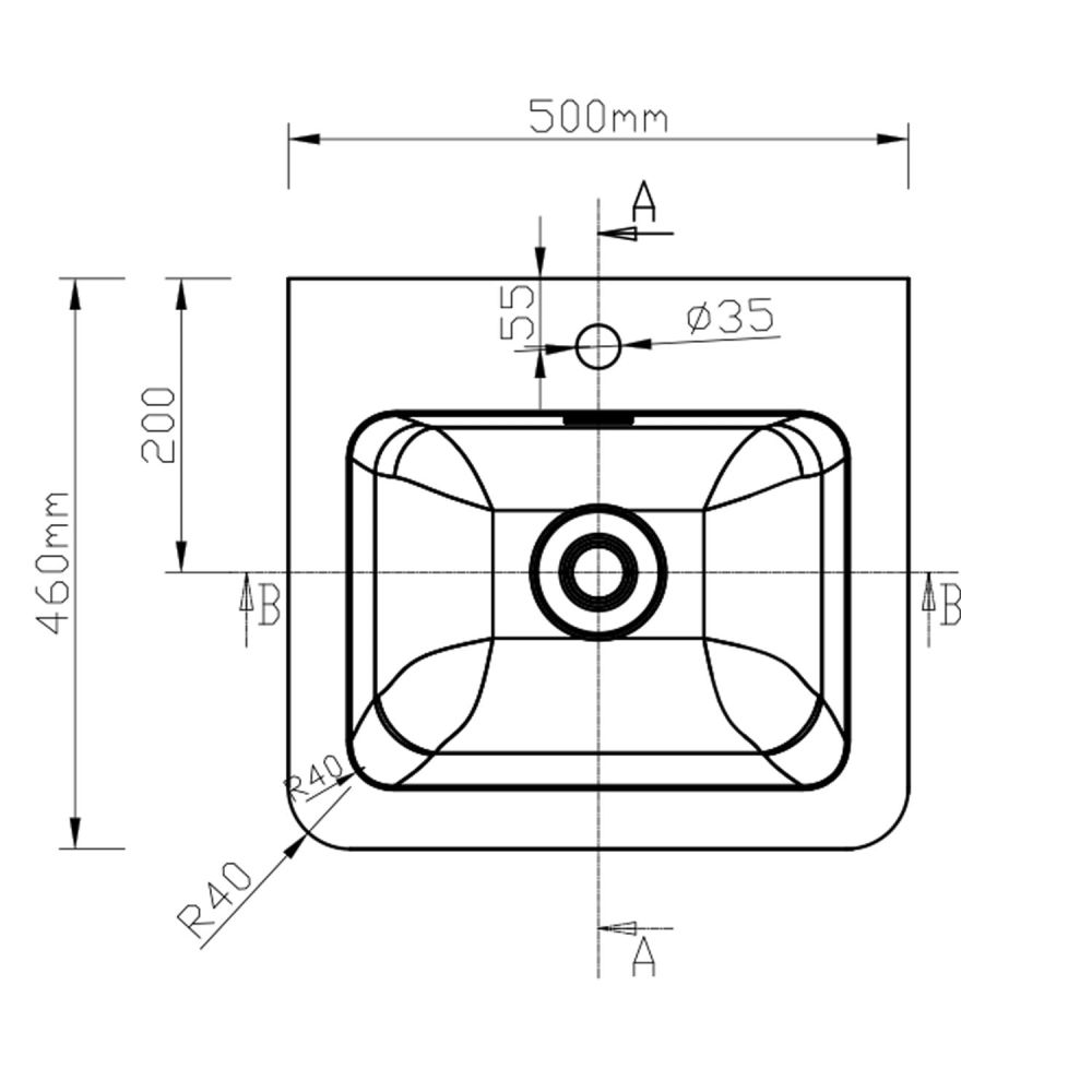Ellis Wall Hung 500mm Vanity Unit Spec Drawing