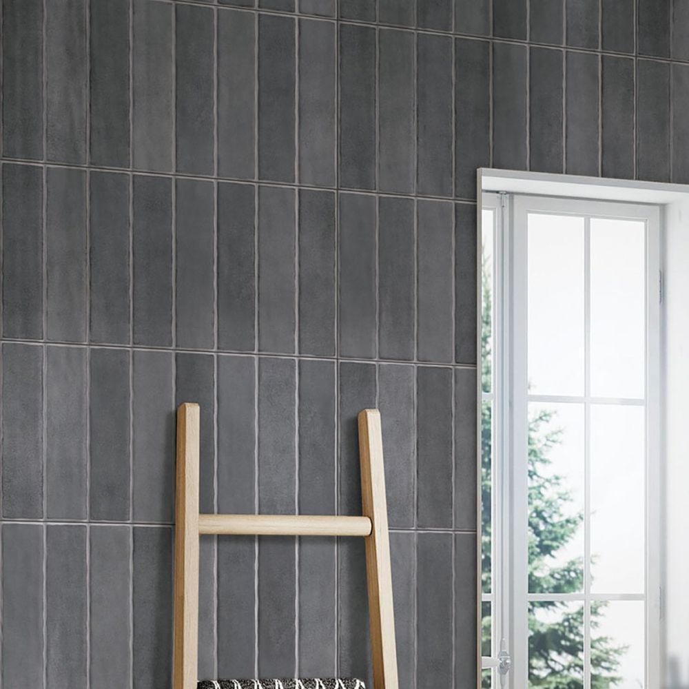 Santorini Grey Stripe Gloss Ceramic Tile 600x300mm