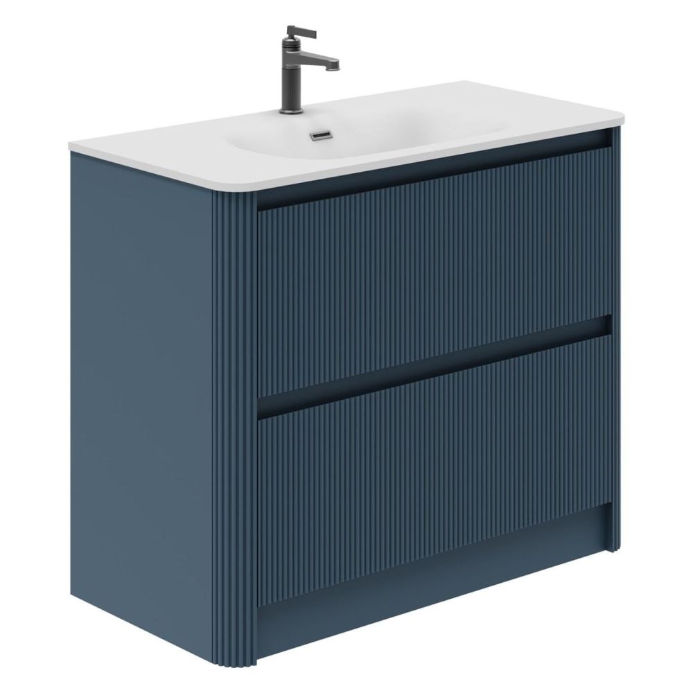 800mm Wish Ribbed Floorstanding Vanity Unit with Drawers in Blue