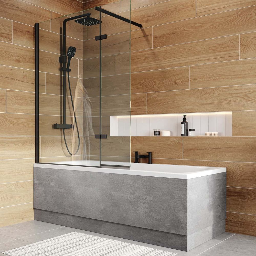 Royle Black Fixed Bath Screen with Hinged Panel