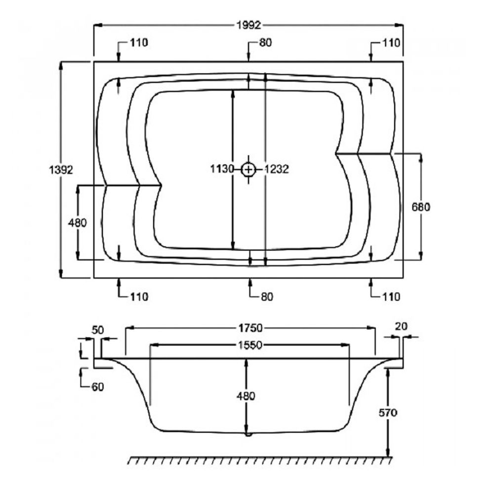 Carron Celsius Duo Double Ended Carronite Bath 2000x1400mm dimensions