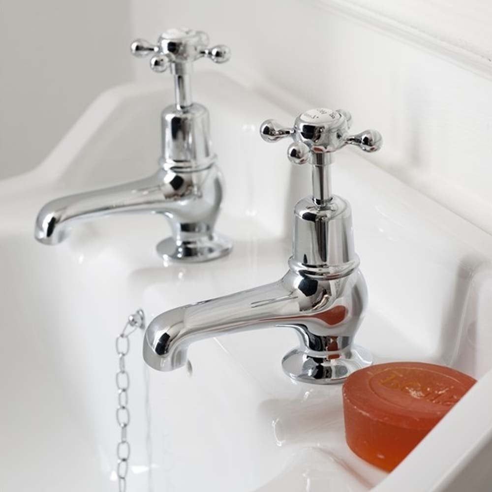 Burlington Claremont Chrome Pair of Traditional 3" Quarter Turn Basin Pillar Taps