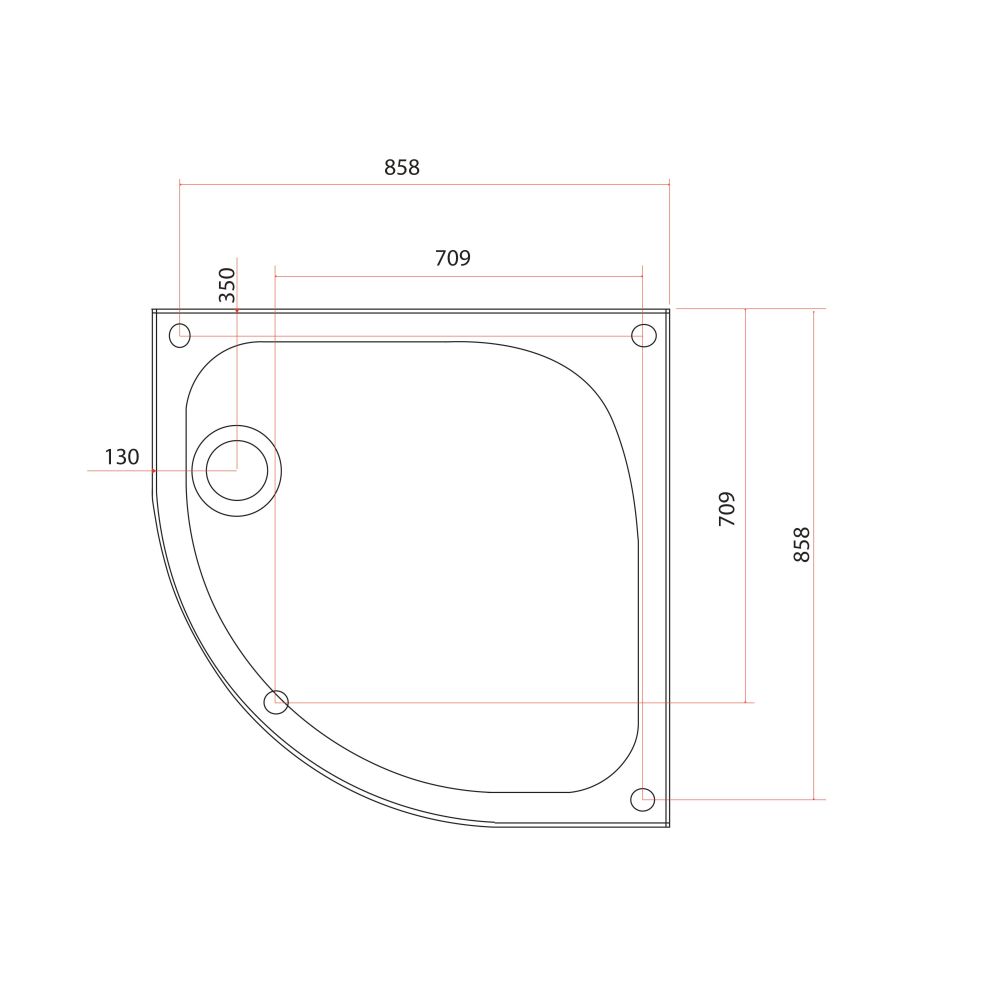 Quadrant Low Profile Shower Tray 900x900mm Spec Drawing