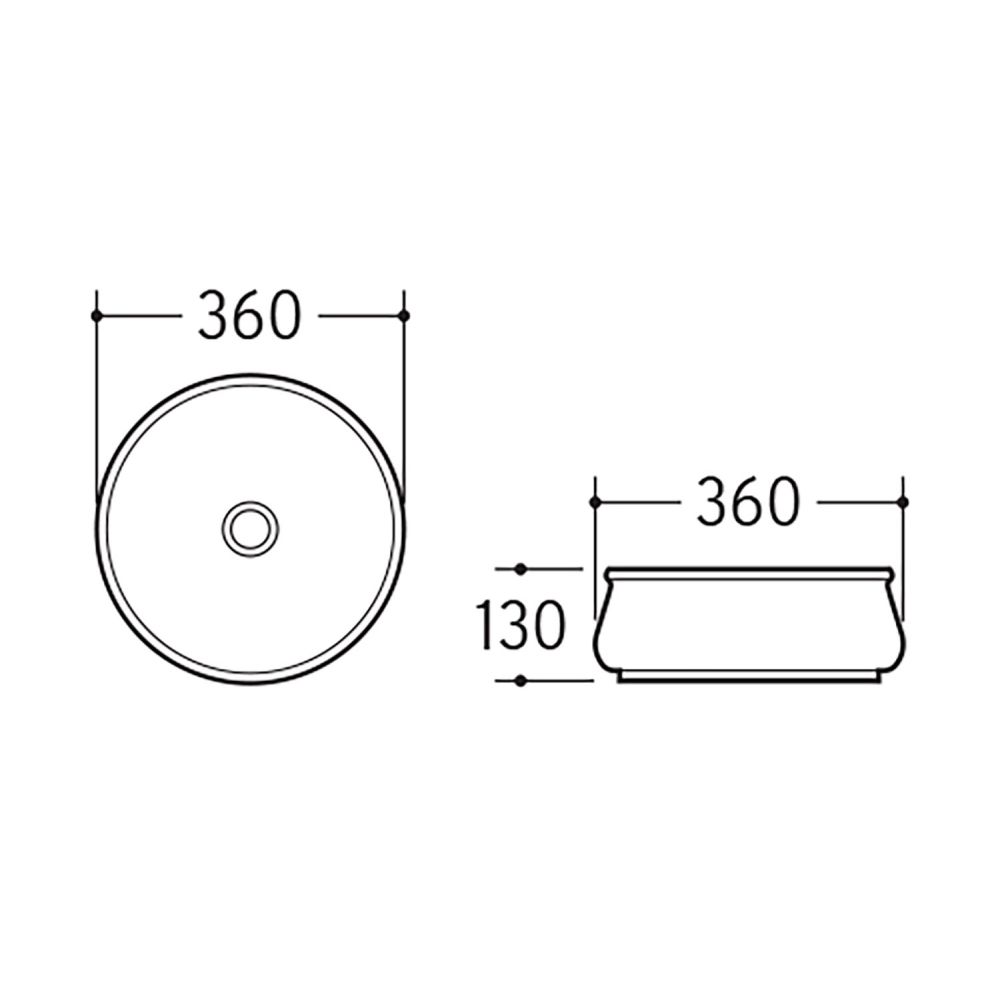 Celeste White Round Countertop Ceramic Basin Spec Drawing