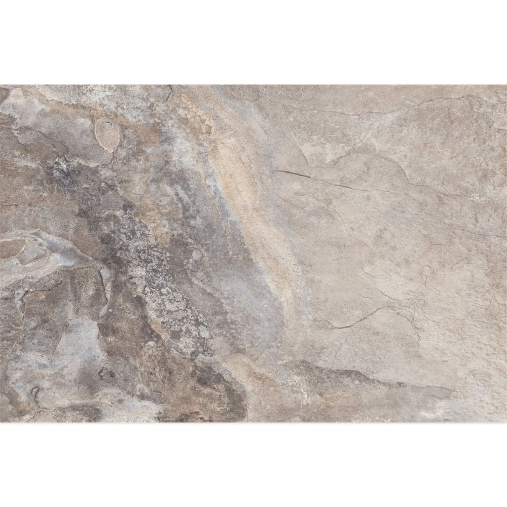 Full-face view of an Arans Grey 400x600mm tile featuring realistic stone mottling in cool grey and muted taupe tone