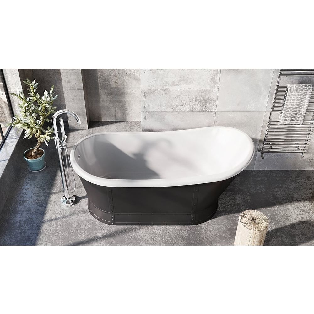 Hoff Matt Black Industrial Freestanding Acrylic Bath 1676x780mm - roomset 3