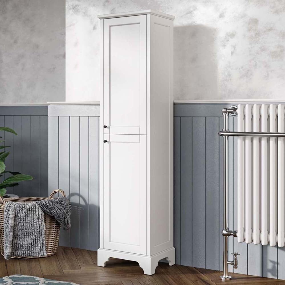 traditional matt white floor standing tall storage unit roomset
