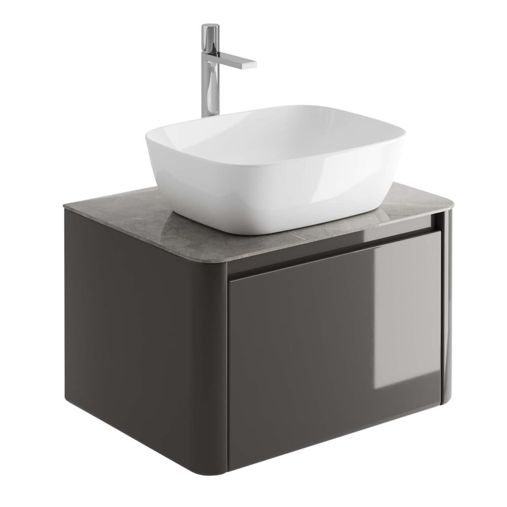 Callerton Titanium Grey Wall Hung Vanity Unit with Grey Marble Worktop 650mm