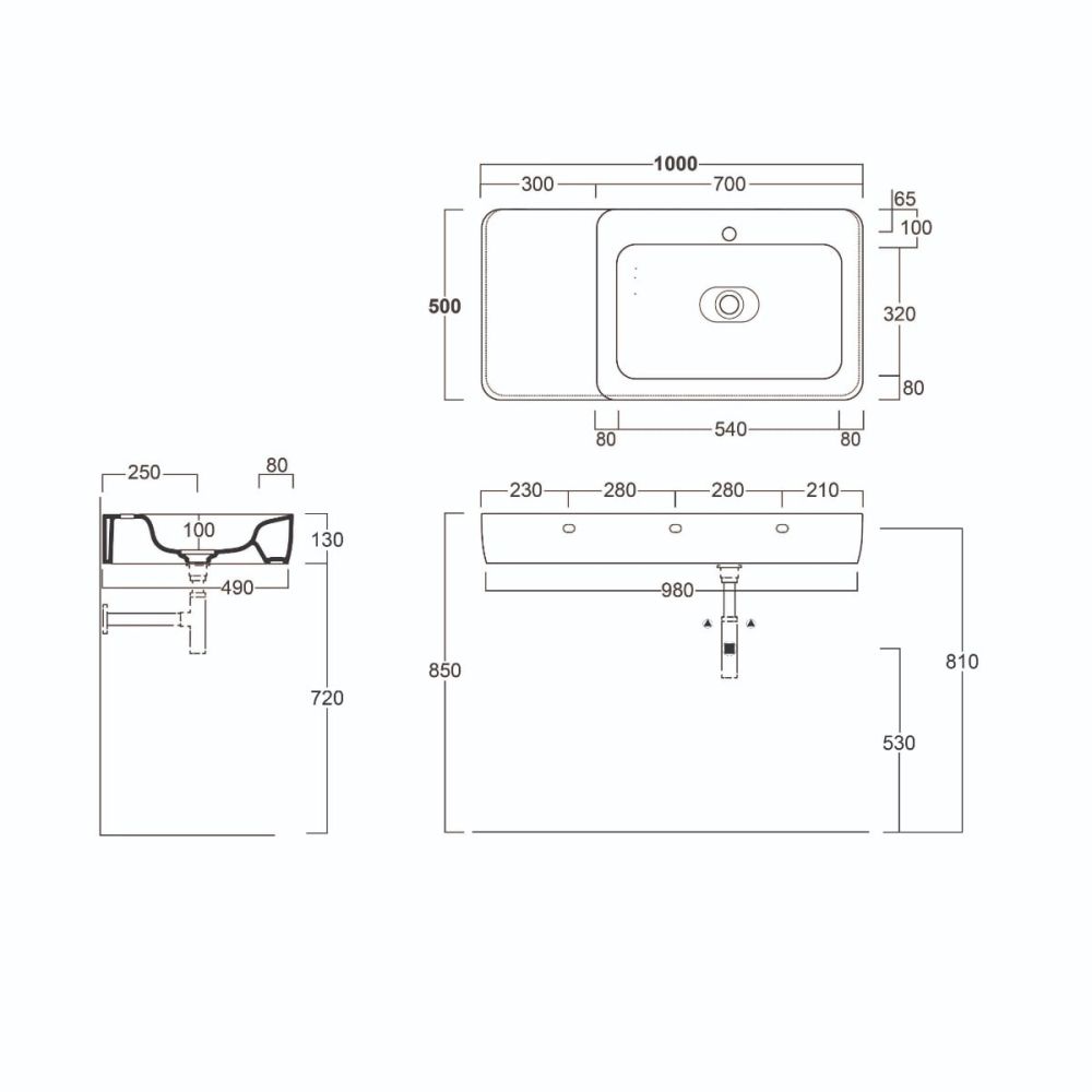 Micheli Gloss White Wall Hung Basin 1000mm SPEC