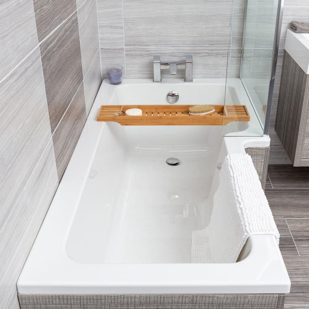 Lorenz Right Hand L-Shape Shower Bath 1700x820mm pictured from the bottom to show internals