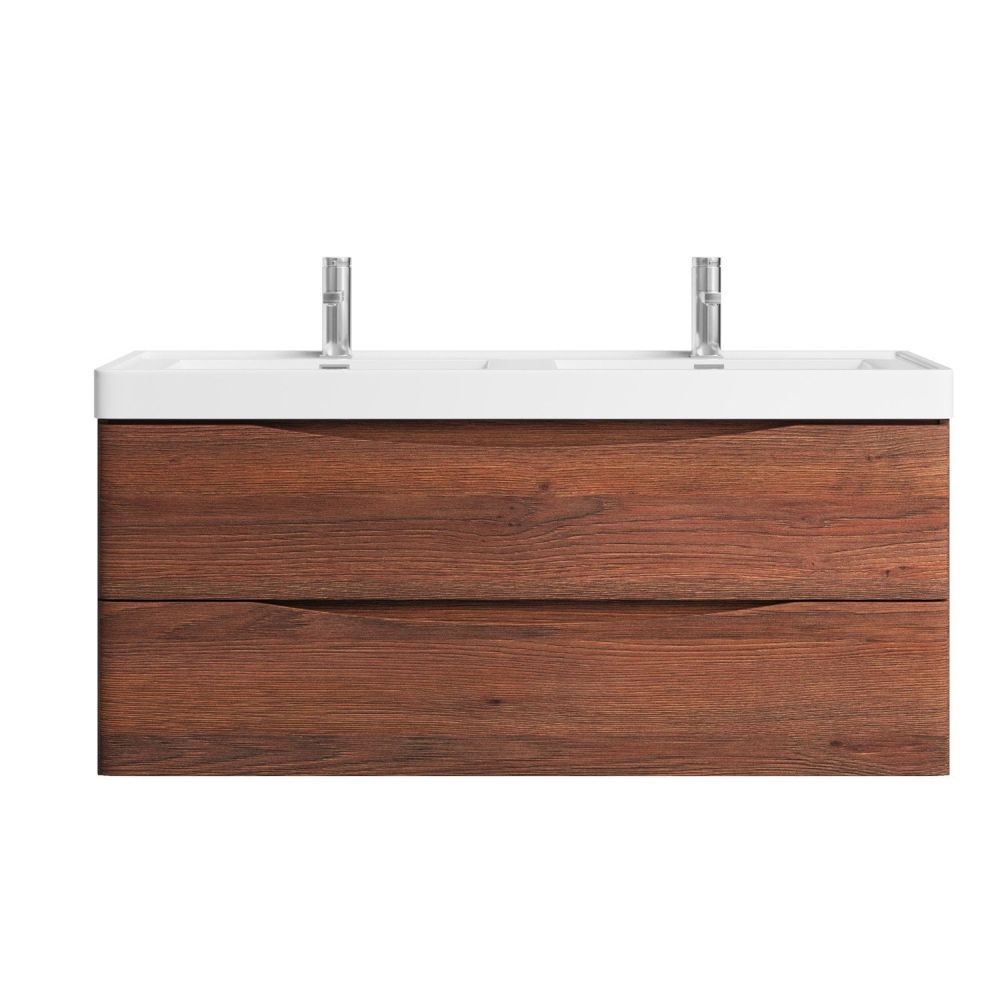 Front view of the Erin Rosewood Wall Hung Vanity Unit with Ceramic Basin 1200mm