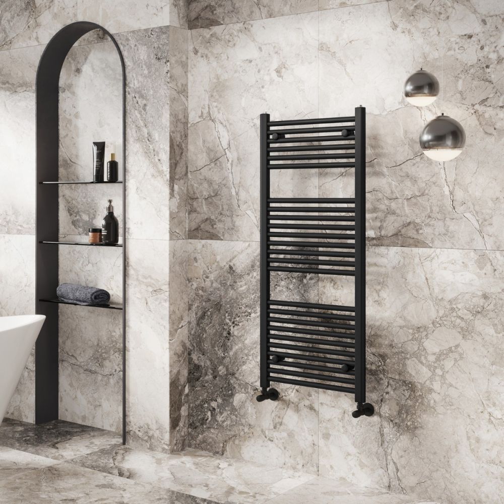 Neptune Matt Black Heated Towel Rail 1200x600mm