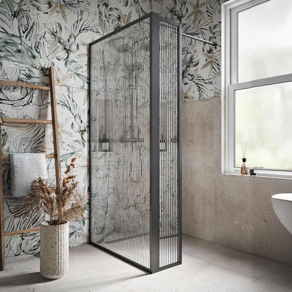 Amien Gunmetal Fluted Glass Shower Screen
