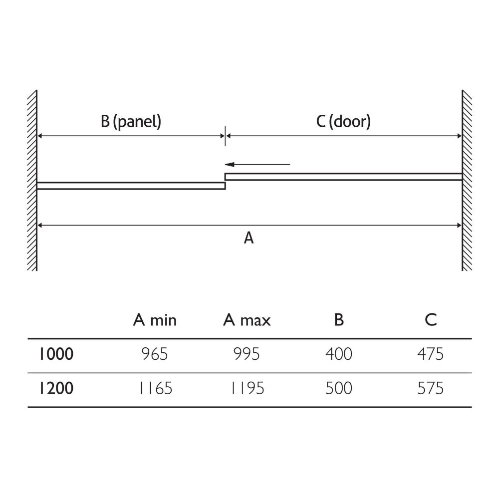 Rivar Chrome Sliding Shower Door Dimension Drawing