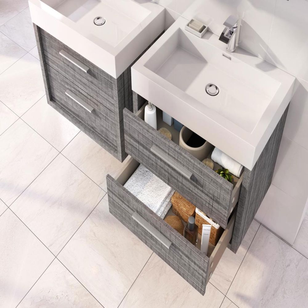 Winslow Grey Ash Wall Hung Vanity Unit with Basin 750mm