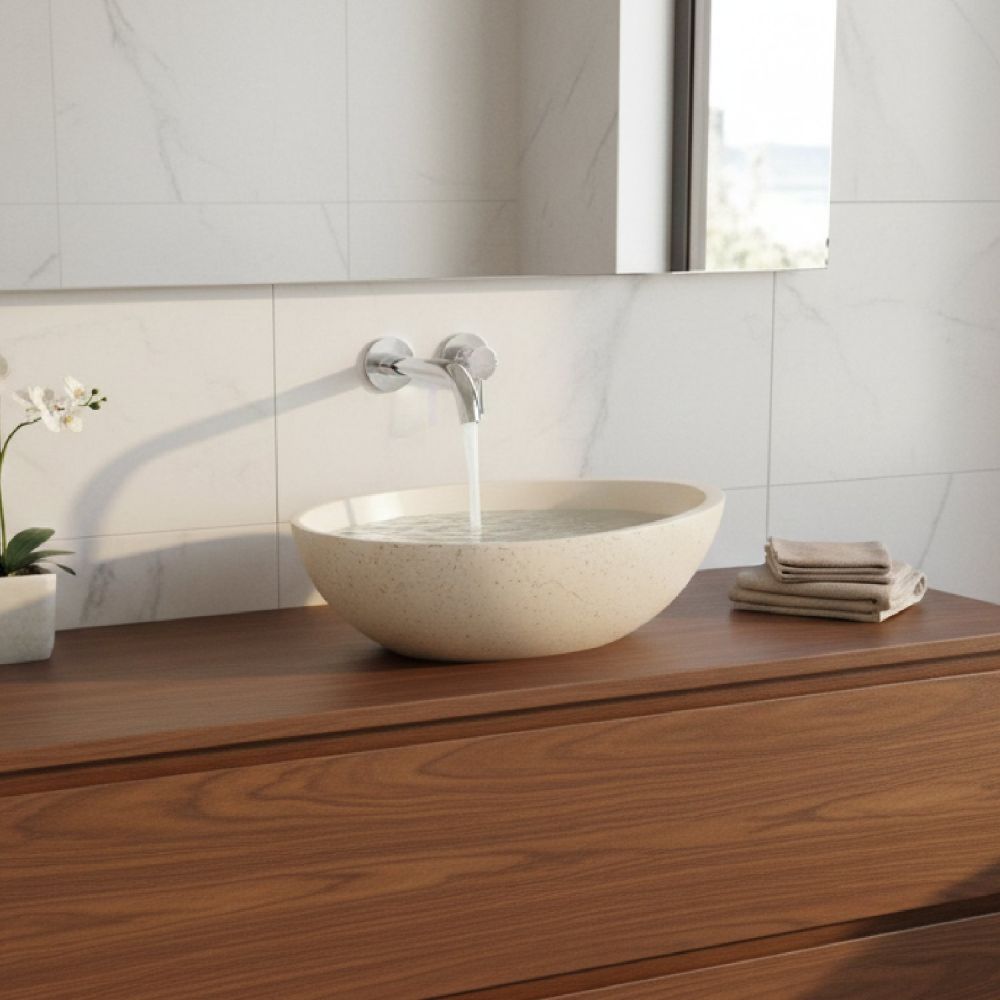 Brava Cream Travertine Texture Concrete Egg Countertop Basin 500x360mm