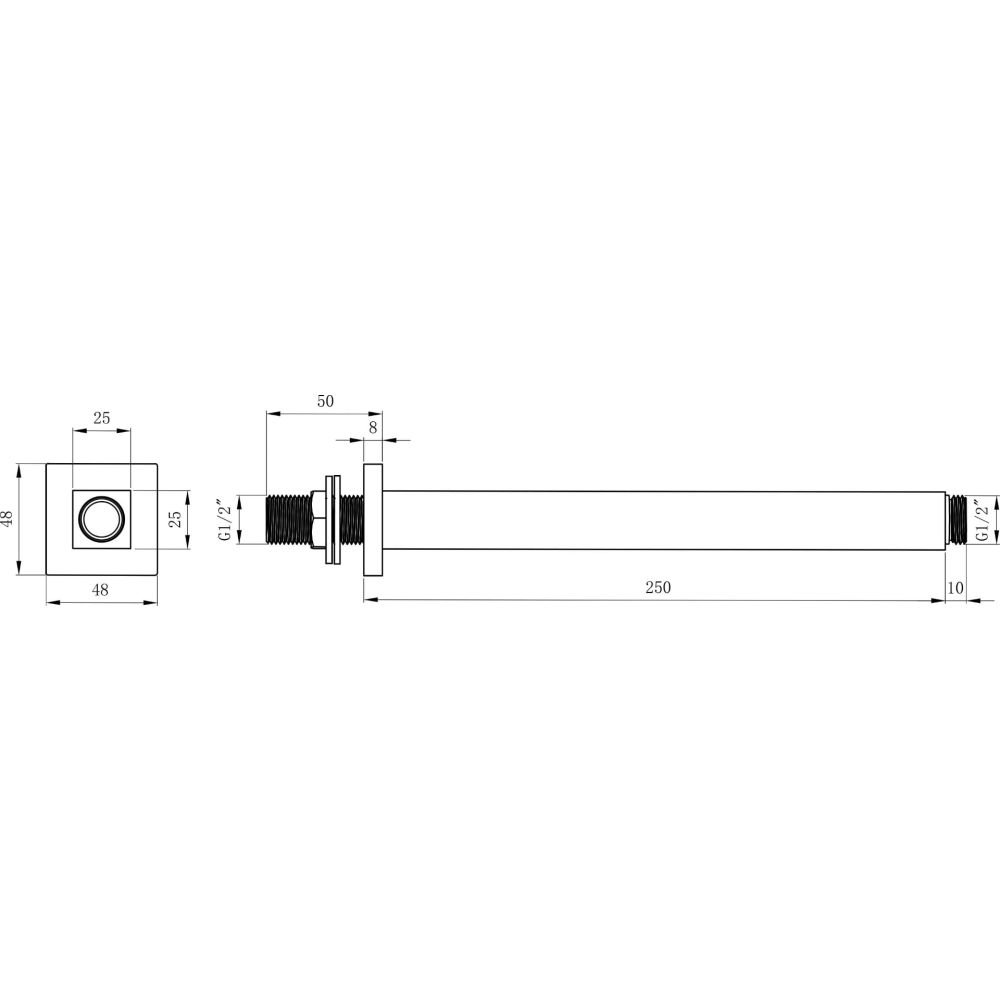 Vade 250mm Square Ceiling Arm spec