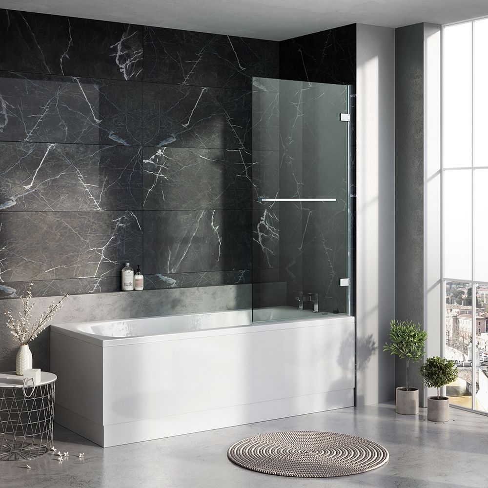 Lanka Chrome Hinged Bath Screen with Towel Rail