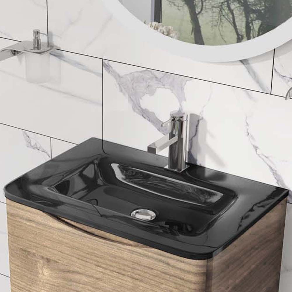 Erin Light Oak Wall Hung Vanity Unit with Grey Glass Basin 900mm