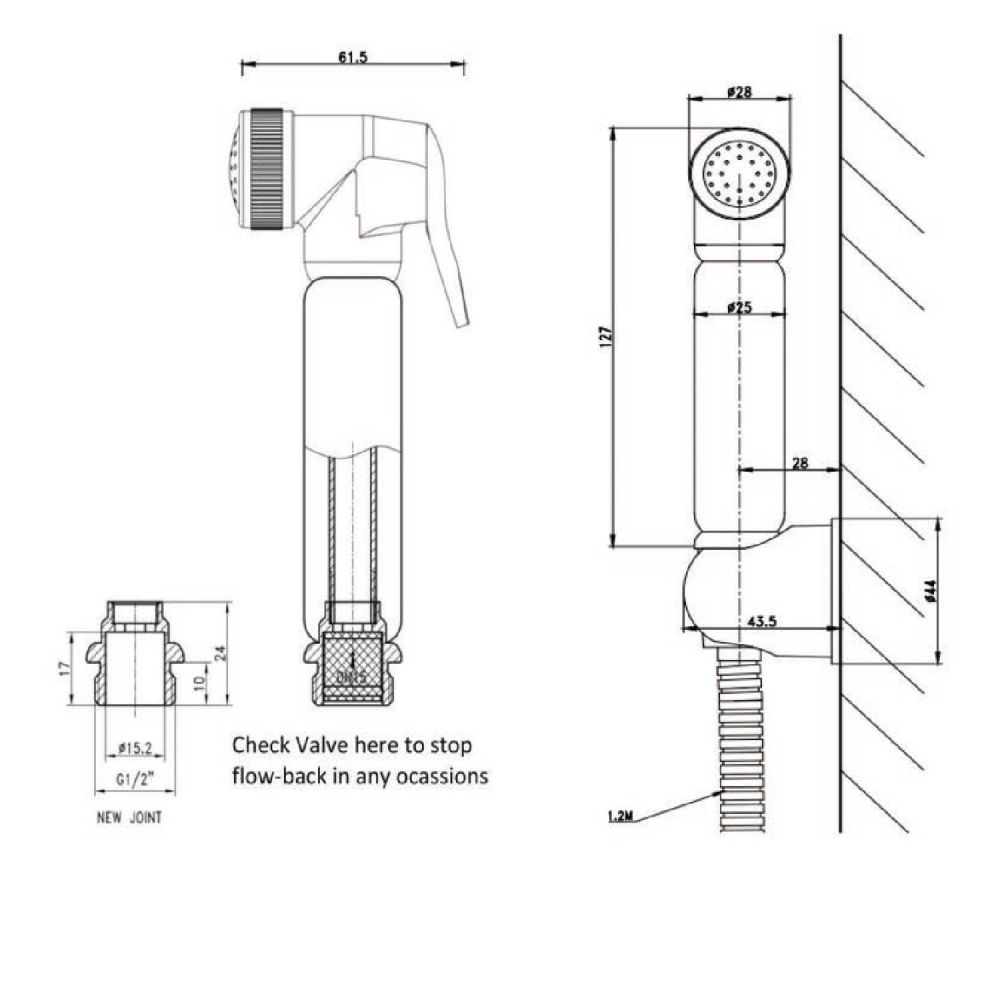 Brushed Gold Douche Thermostatic Mixer Valve dimensions