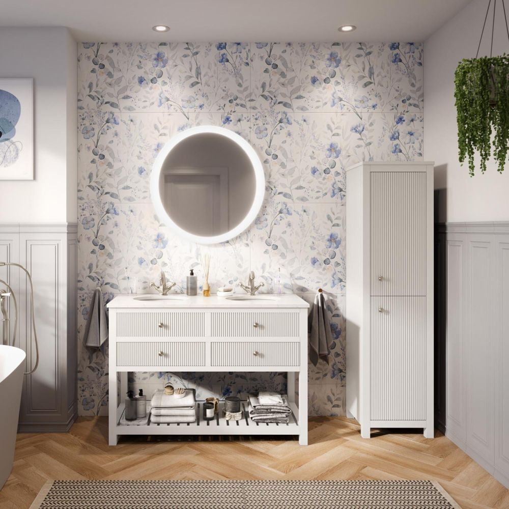 Addison Ribbed White 1200mm Floor Standing Vanity Unit