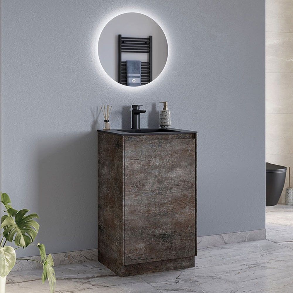 Odion Metallic Floor Standing Vanity Unit with Black Basin 500mm