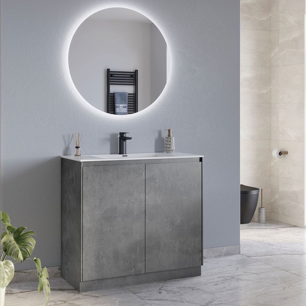 Odion Concrete Floor Standing Vanity Unit with White Basin 900mm