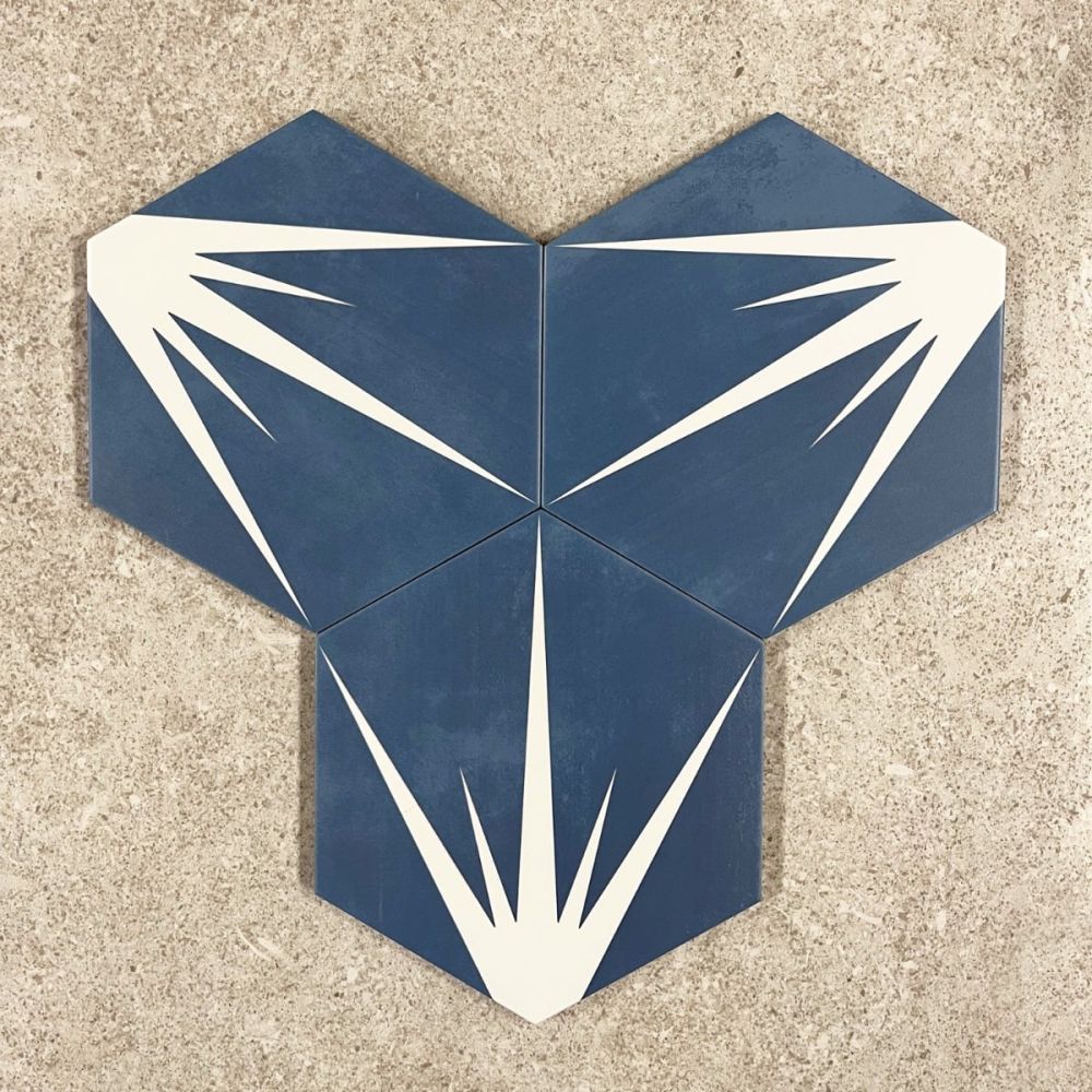 Lotus Hex Matt Blue Hexagon Porcelain Tile - 198x228mm Configuration 1