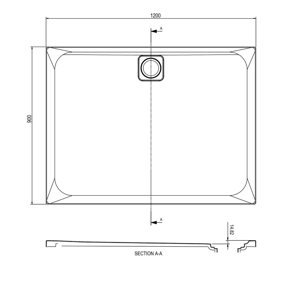 Elle Slimline Rectangular Shower Tray 1200x900mm Spec Drawing