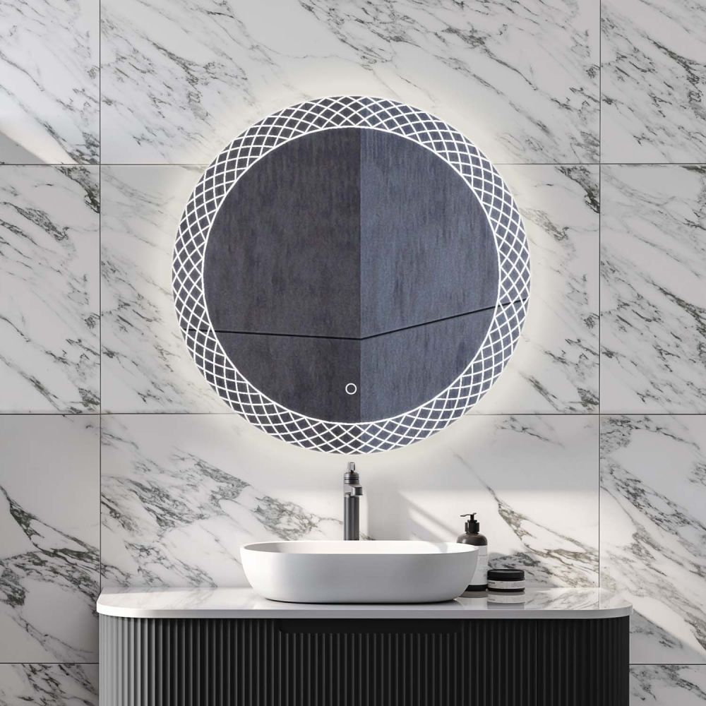 Crystal Round Circle Illuminated LED Heated Bathroom Mirror 600x600mm