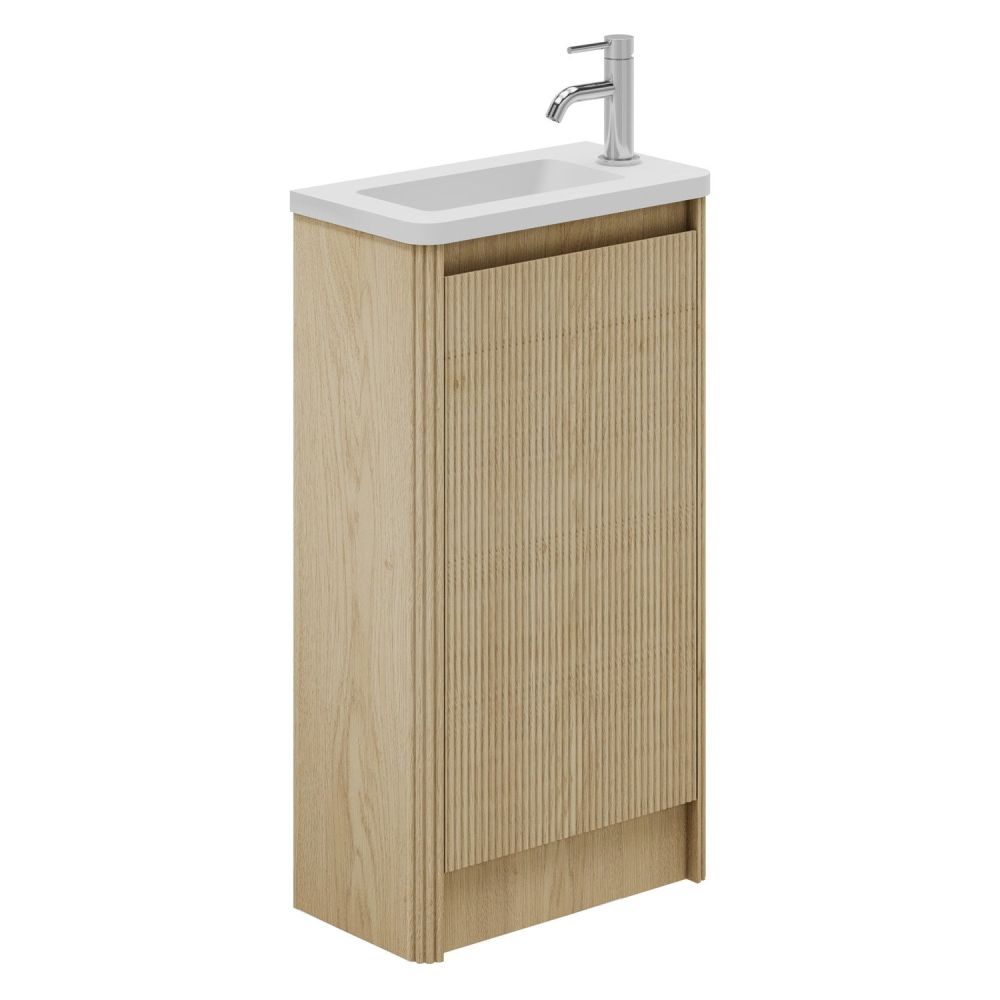 Wish Natural Oak Floor Standing Cloakroom Vanity Unit with Ceramic Basin