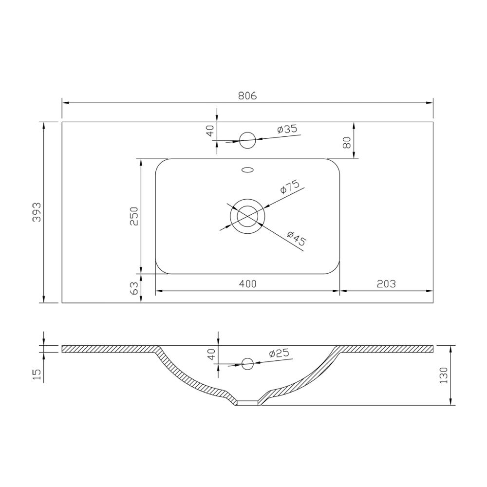 Nante Light Elm Wall Hung Vanity Unit with Glass Basin 800mm