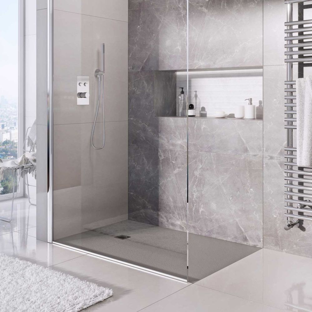 Peoria Grey Slate Effect Rectangle Shower Tray 1600x700mm