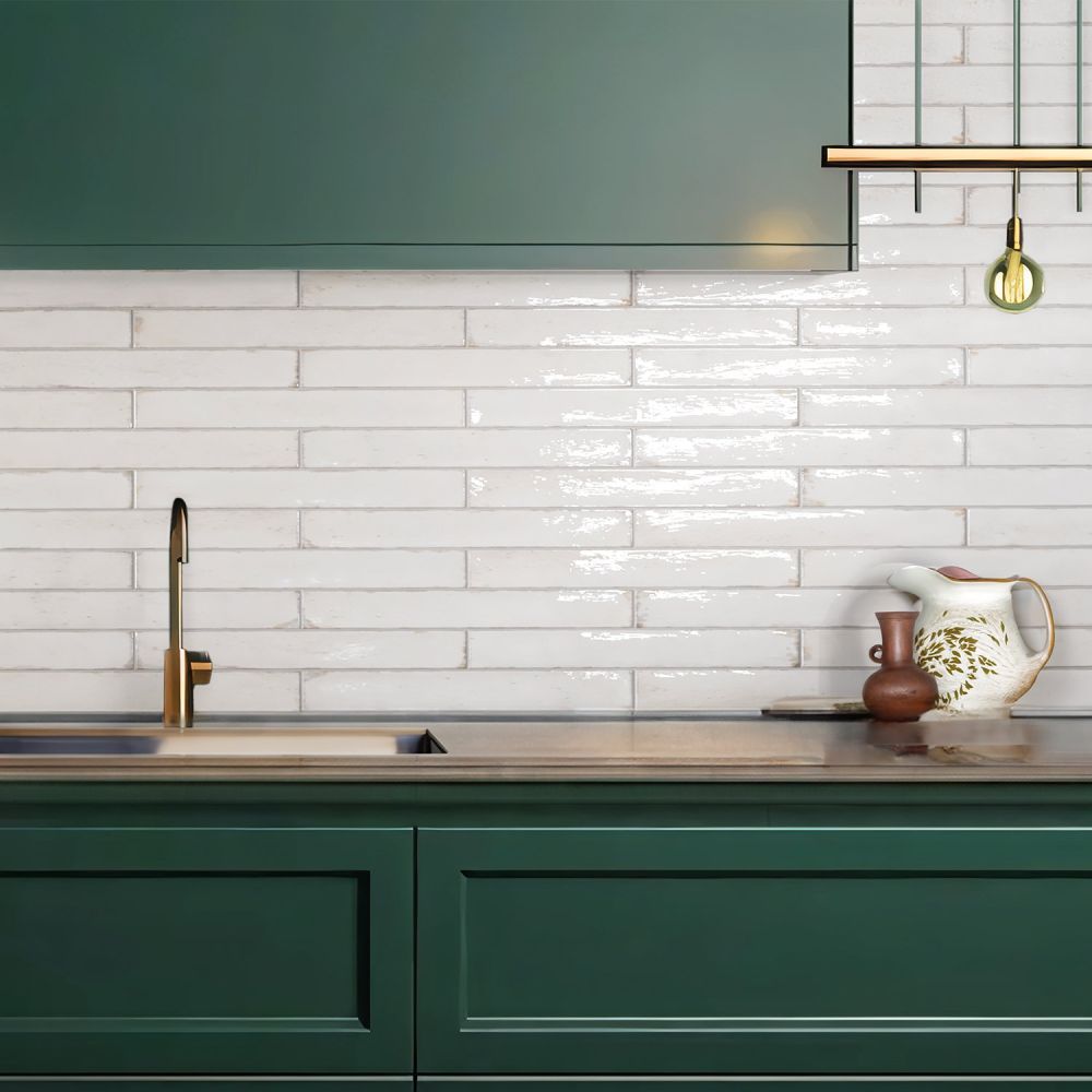 Capri White Gloss Ceramic Brick Tile - 400x50mm