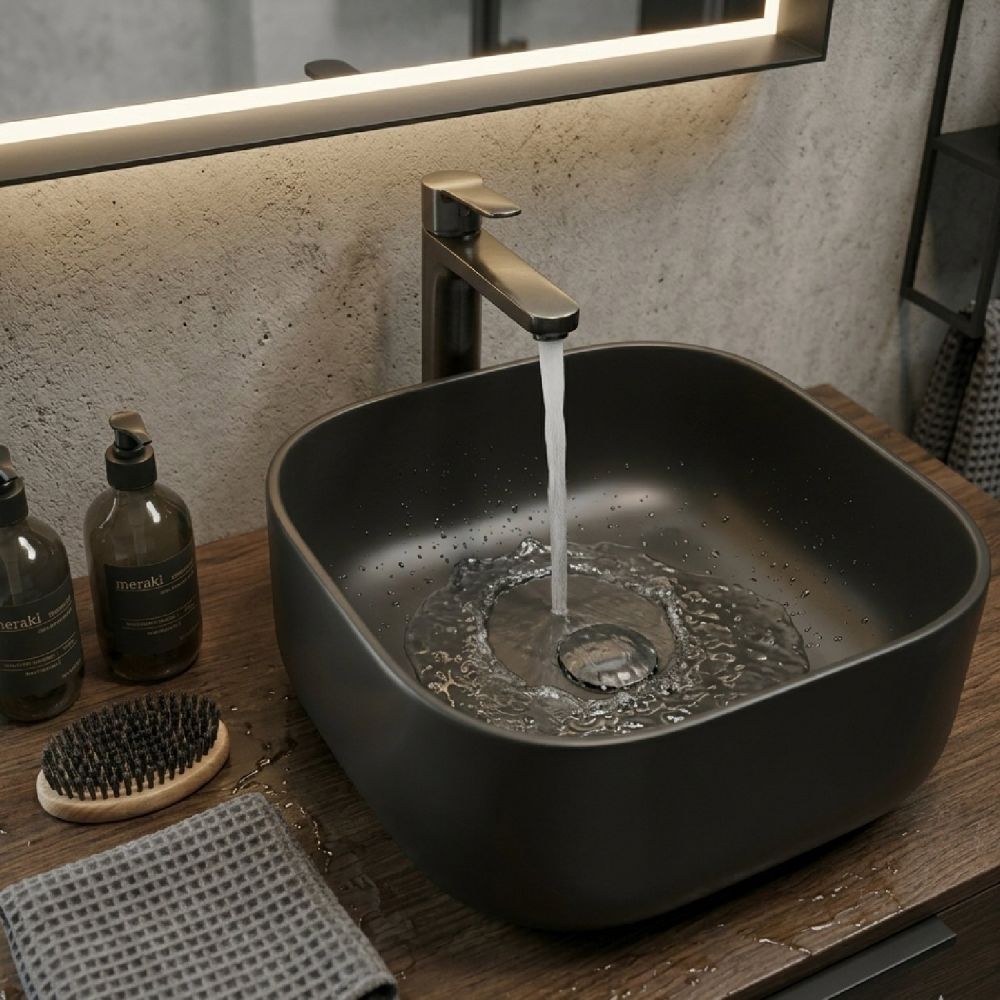 Micheli Matt Black Square Countertop Basin