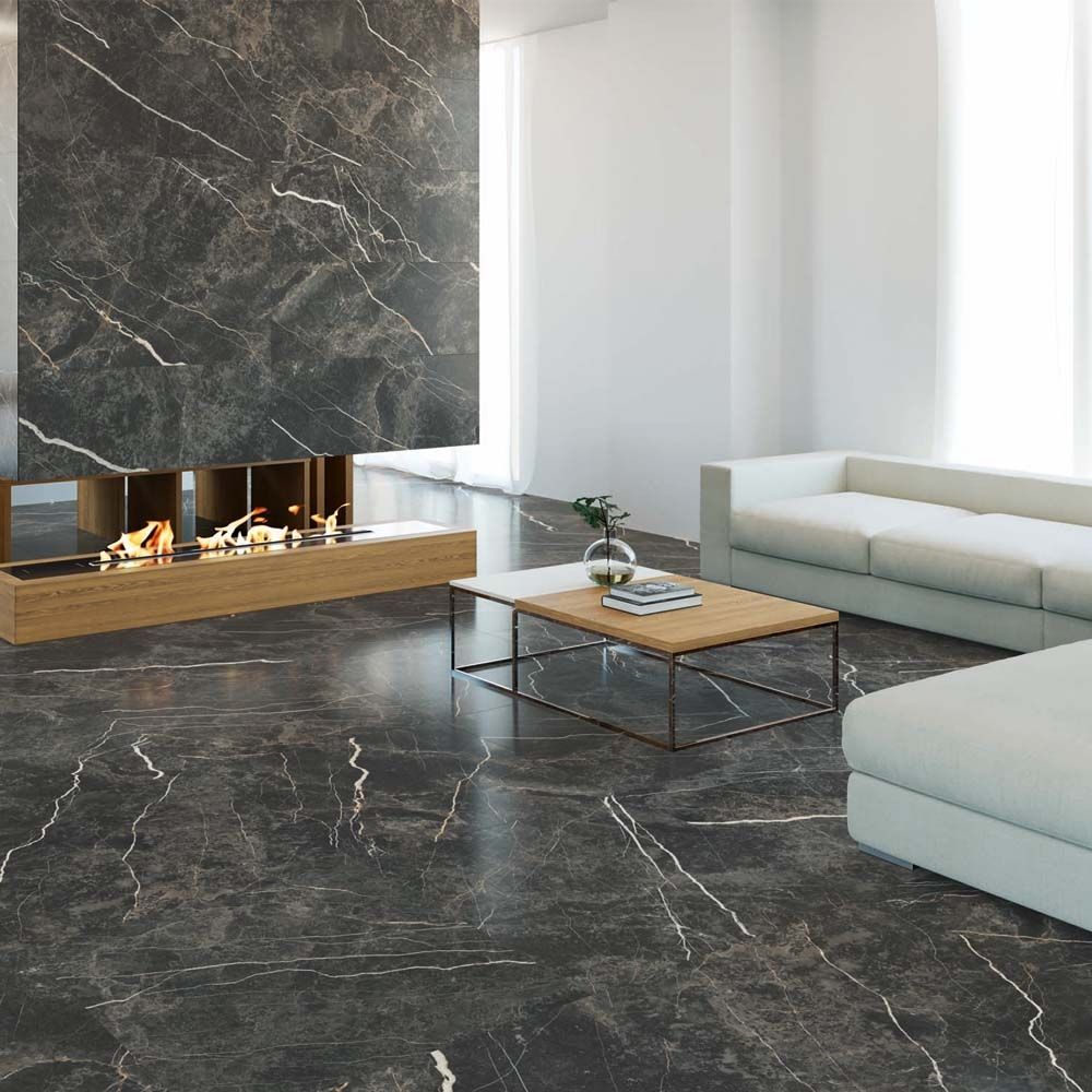 Lyons Black Marble Matt Porcelain Tile 450x1200mm
